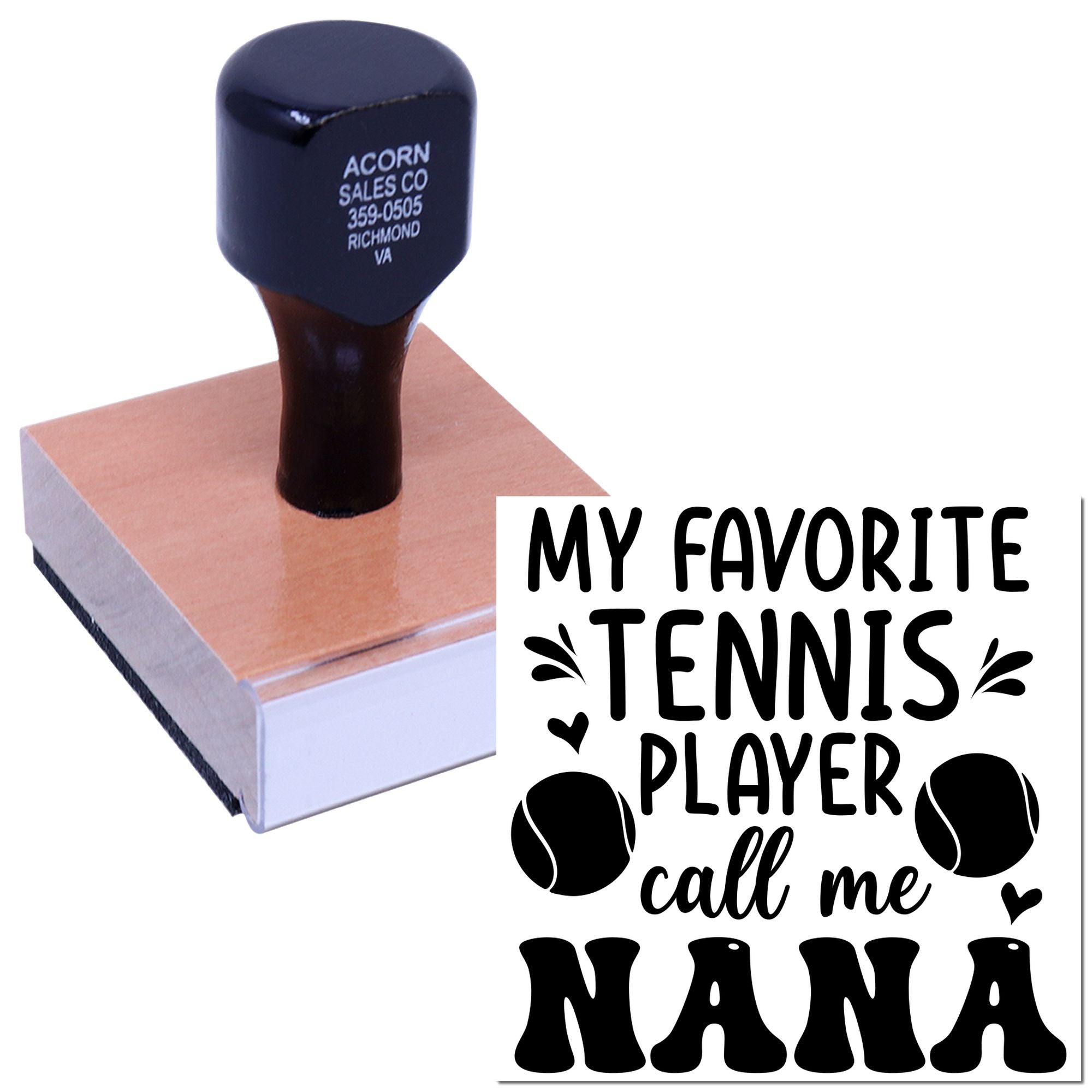 Personalized tennis rubber stamp with My favorite tennis player call me Nana design for custom gifts and crafts.