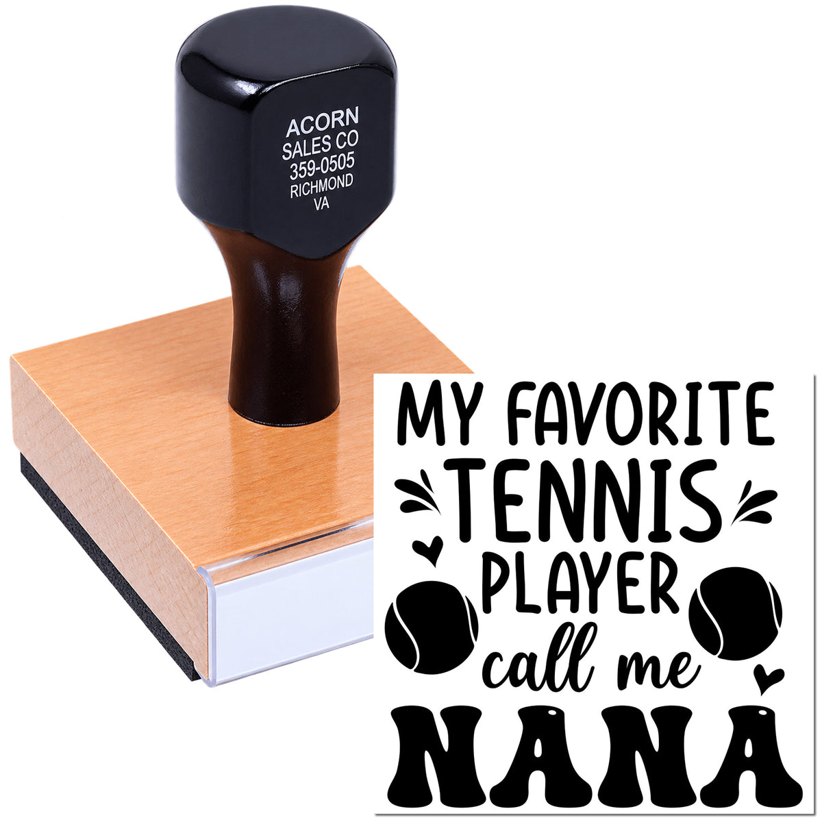 Personalized tennis rubber stamp with My favorite tennis player call me Nana design for custom gifts and crafts.