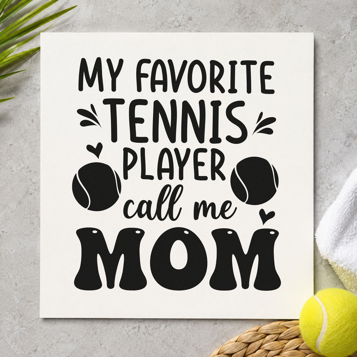 Favorite Tennis Player Mom craft stamp in black ink on cardstock, an easy option for car year album page.