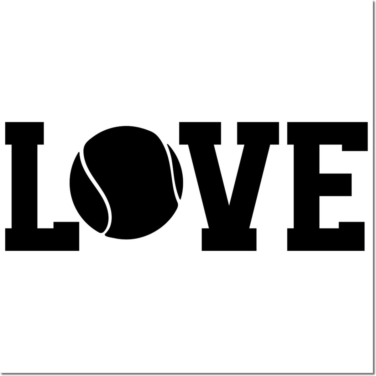 Love tennis ball rubber stamp design with bold LOVE lettering for sports-themed crafts, cards, and teacher stamping.