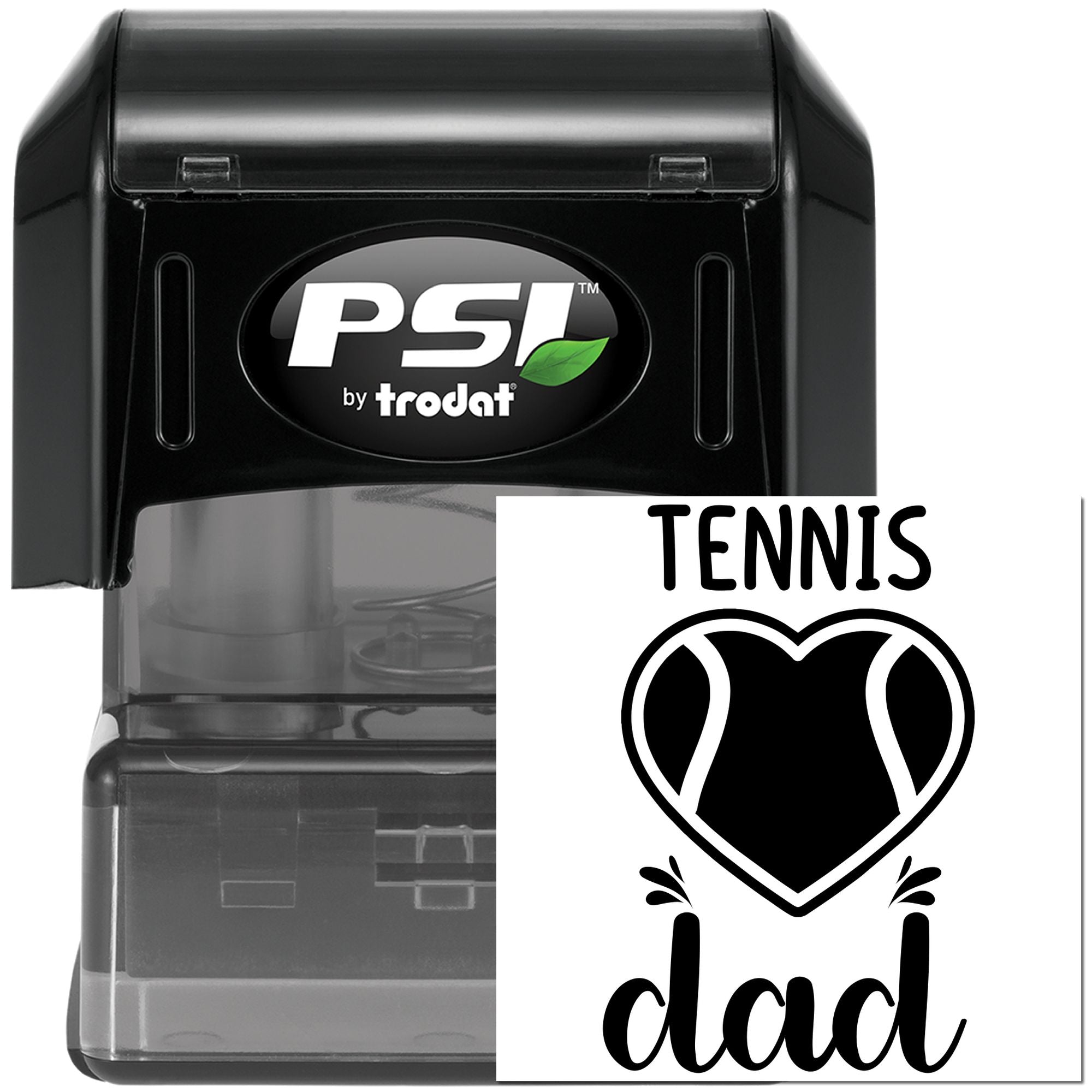 Tennis Dad rubber stamp by PSI Trodat for personalized tennis-themed cards, gifts, and craft projects.