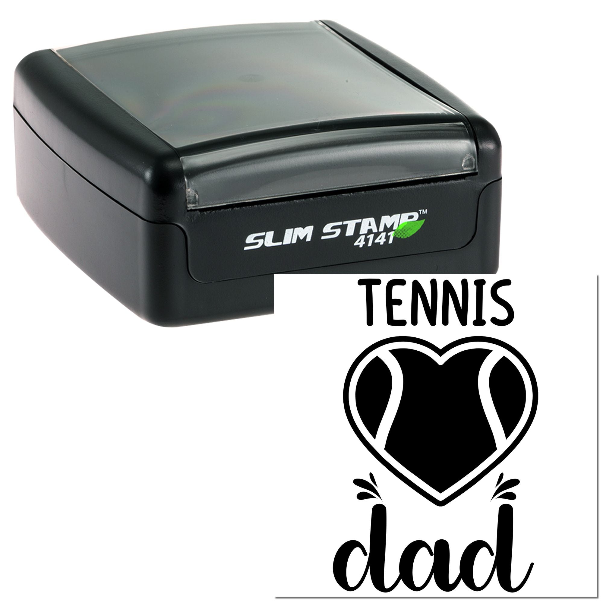 Slim Stamp 4141 self-inking rubber stamp with tennis dad design for personalized sports gifts and stationery.