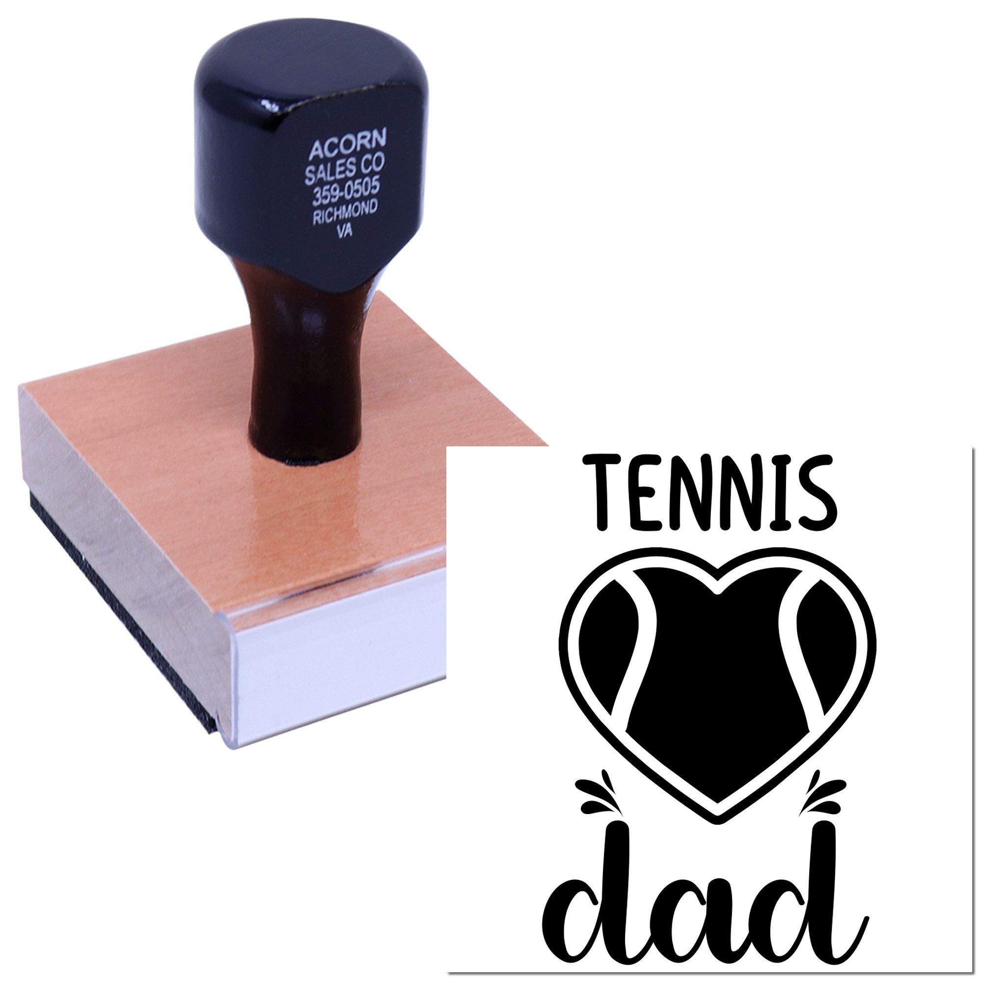 Tennis dad rubber stamp with heart tennis ball design for sports-themed cards, gifts, and handmade packaging.
