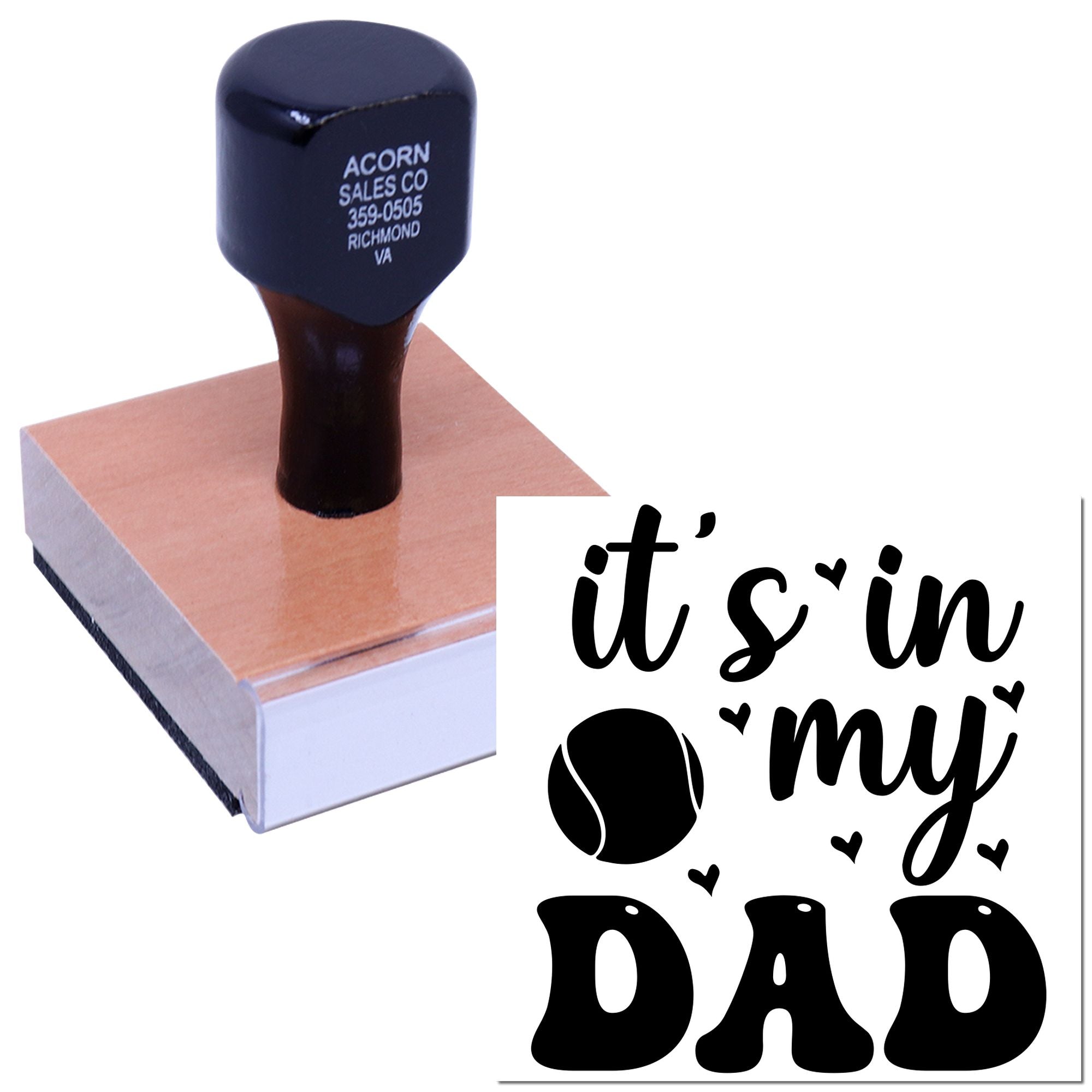 Custom rubber stamp with its in my DAD design on wood block, ideal for Fathers Day cards and handmade gifts.