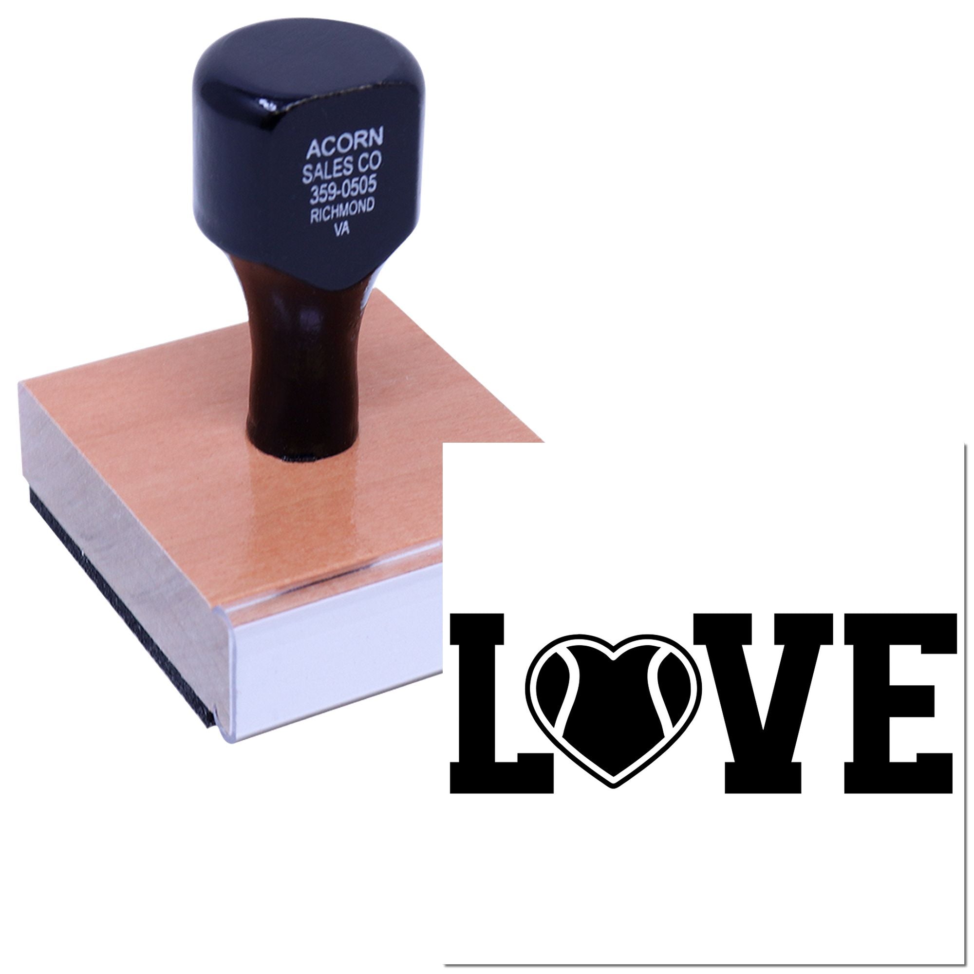 Custom rubber stamp featuring a LOVE heart design for wedding invitations, scrapbooking, and romantic craft projects.