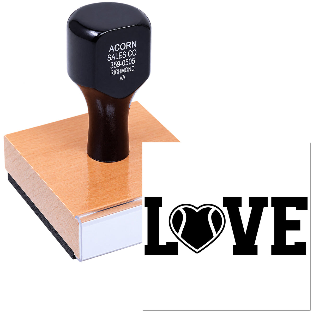 Custom rubber stamp featuring a LOVE heart design for wedding invitations, scrapbooking, and romantic craft projects.