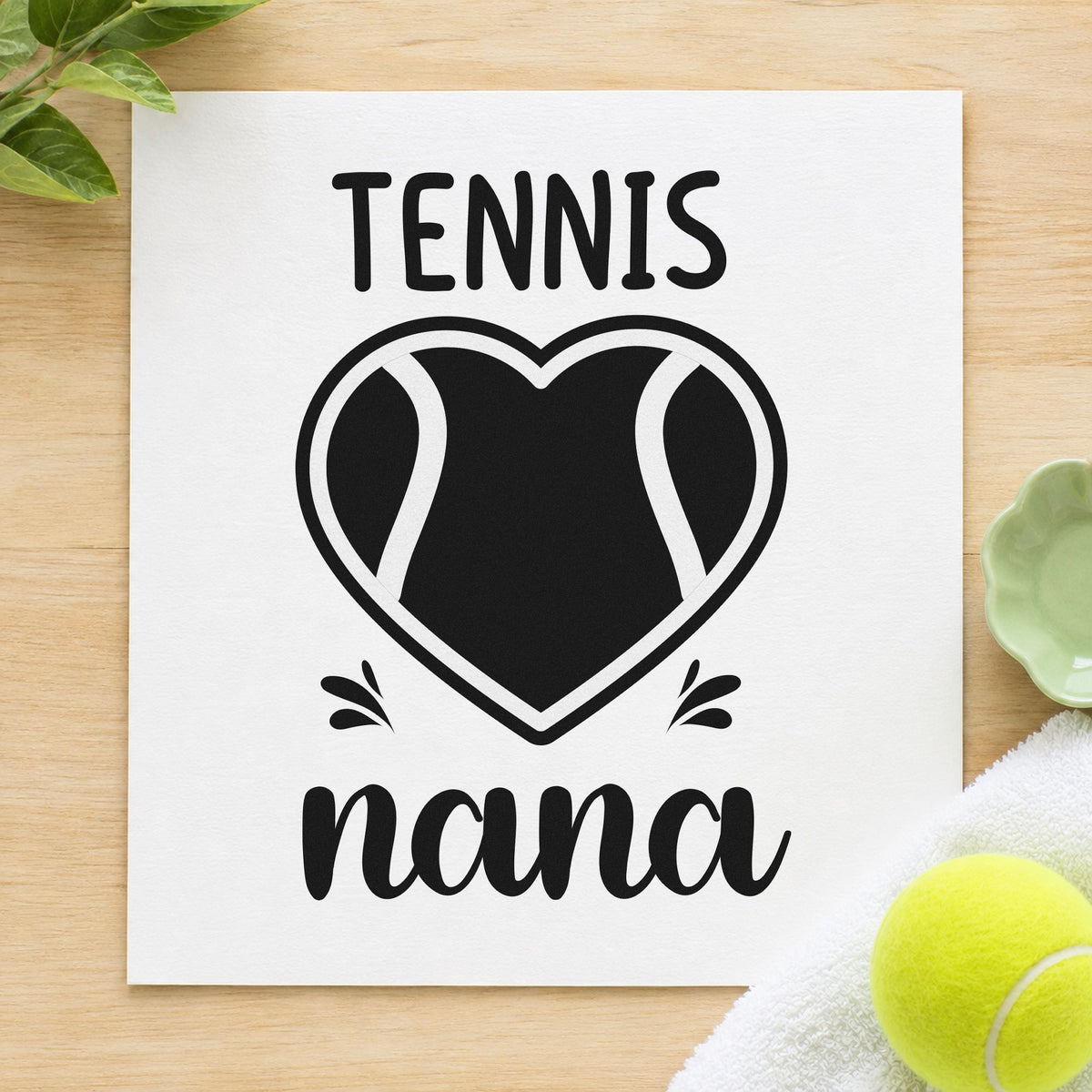 Tennis Nana Heart Ball rubber stamp printed in black ink, ready for bake rota sheet and similar paper crafts.