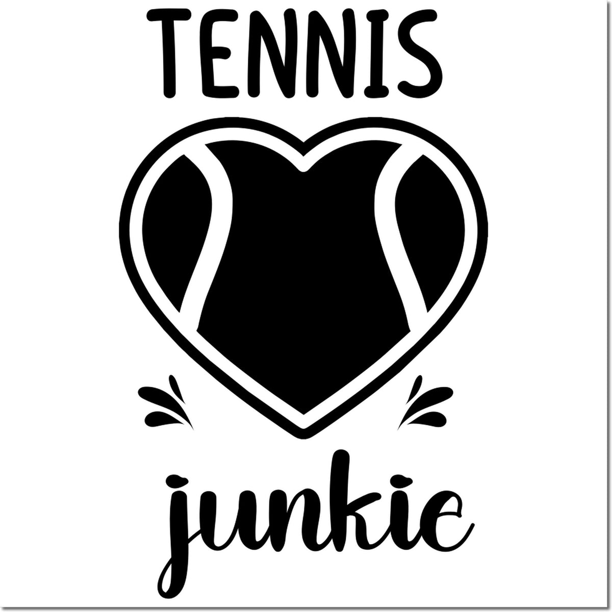 Tennis junkie custom rubber stamp with heart-shaped tennis ball design