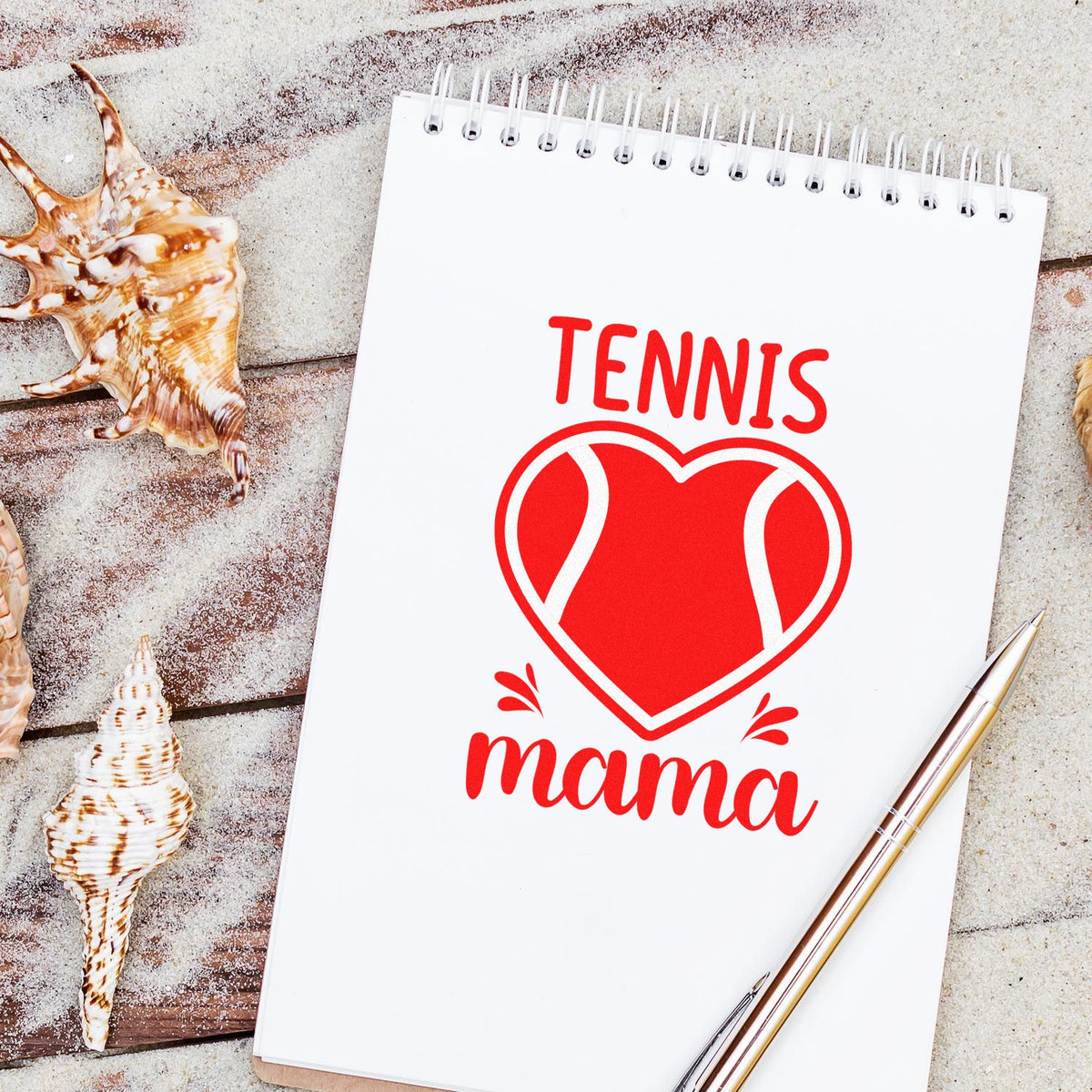 Tennis Mama rubber stamp design with heart tennis ball graphic for personalized sports gifts and craft projects