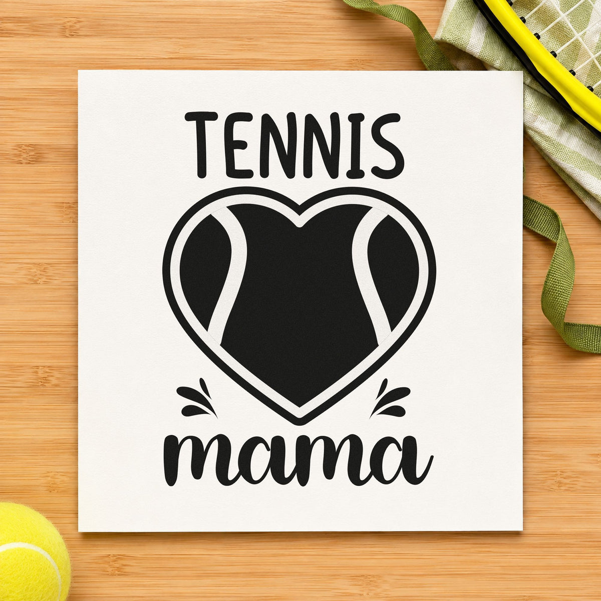 Mama Tennis Heart Lettering PSI Pre-Inked Stamp in use 3