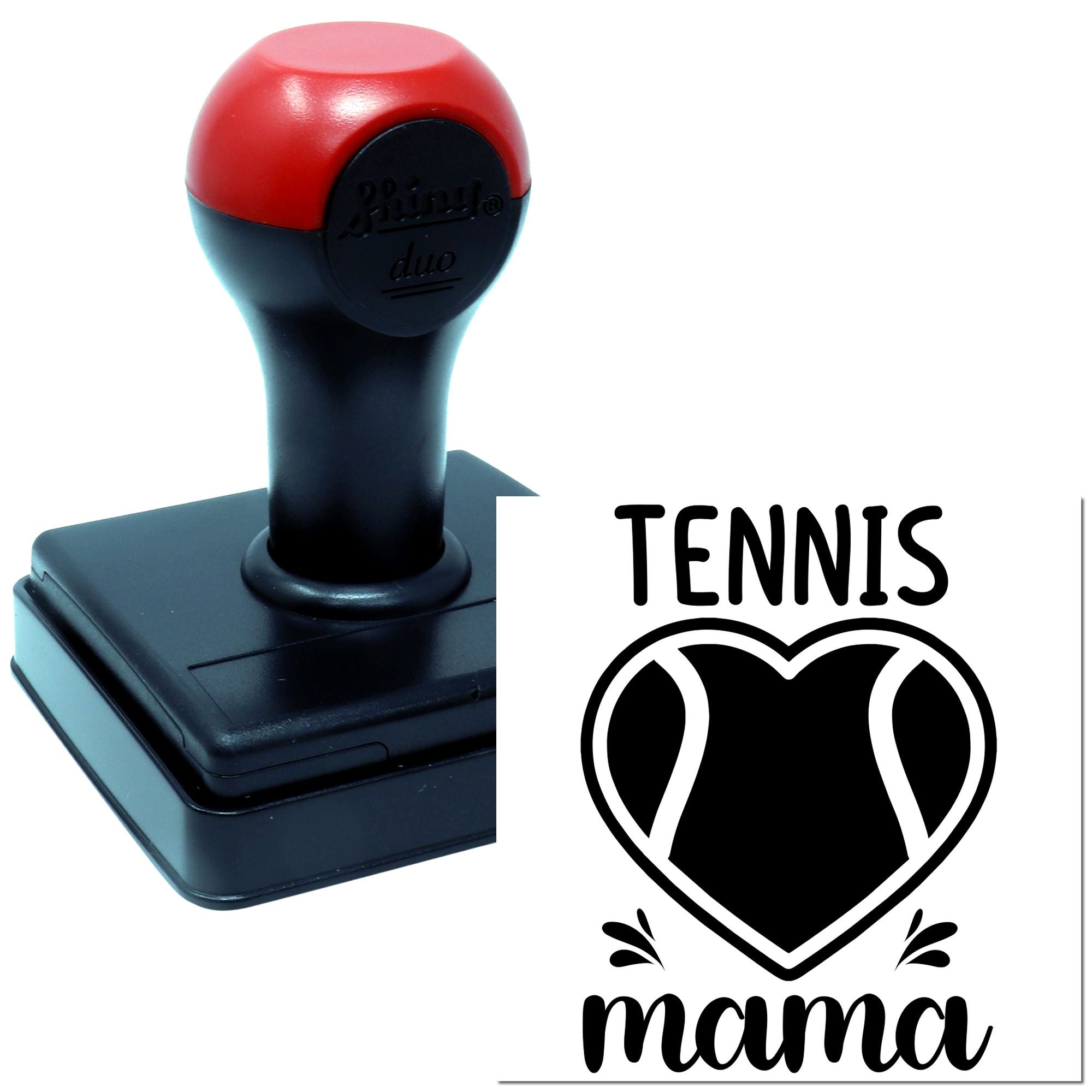 Custom tennis mama rubber stamp with heart design for personalized sports crafts, gifts, and team memorabilia.