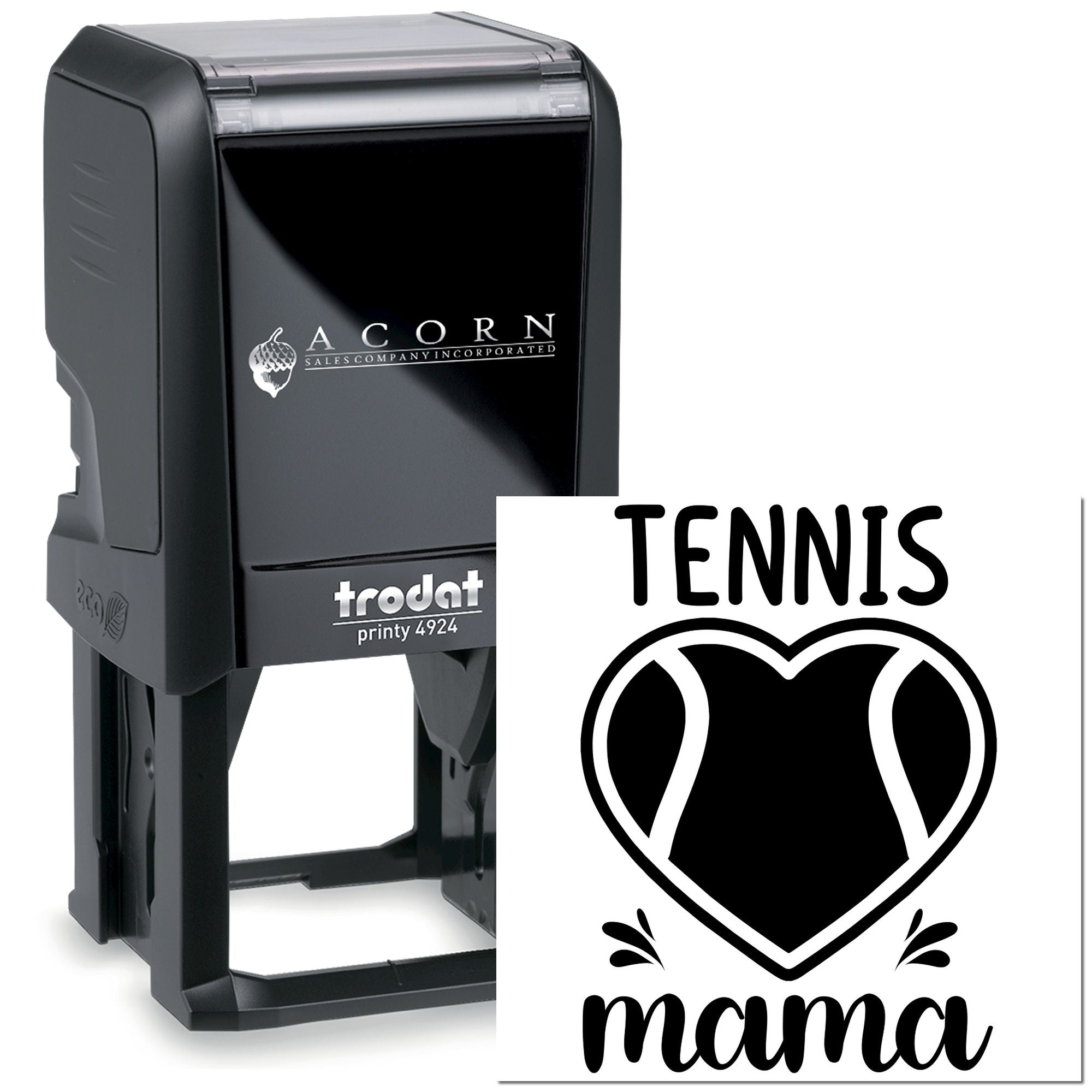 Personalized self-inking rubber stamp with tennis mama design, ideal for custom sports-themed stamping and branding.