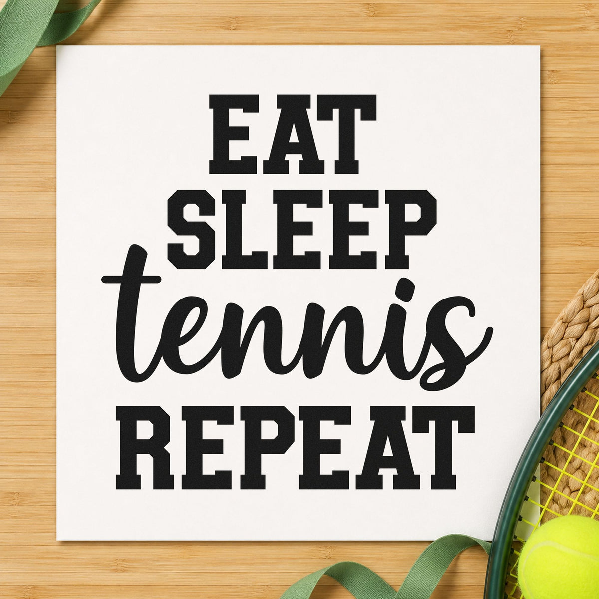 Eat Sleep Tennis Repeat Script Lettering Stamp – Self-Inking in use 3