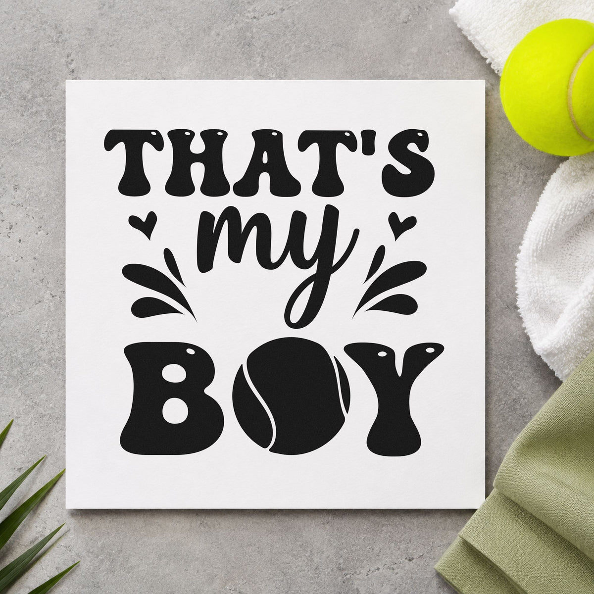 That Is My Boy craft stamp in black ink on cardstock, an easy option for first title album page.
