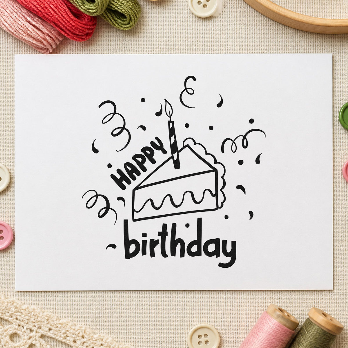 Birthday Cake Slice Candle craft stamp in black ink on cardstock, an easy option for brunch album page.