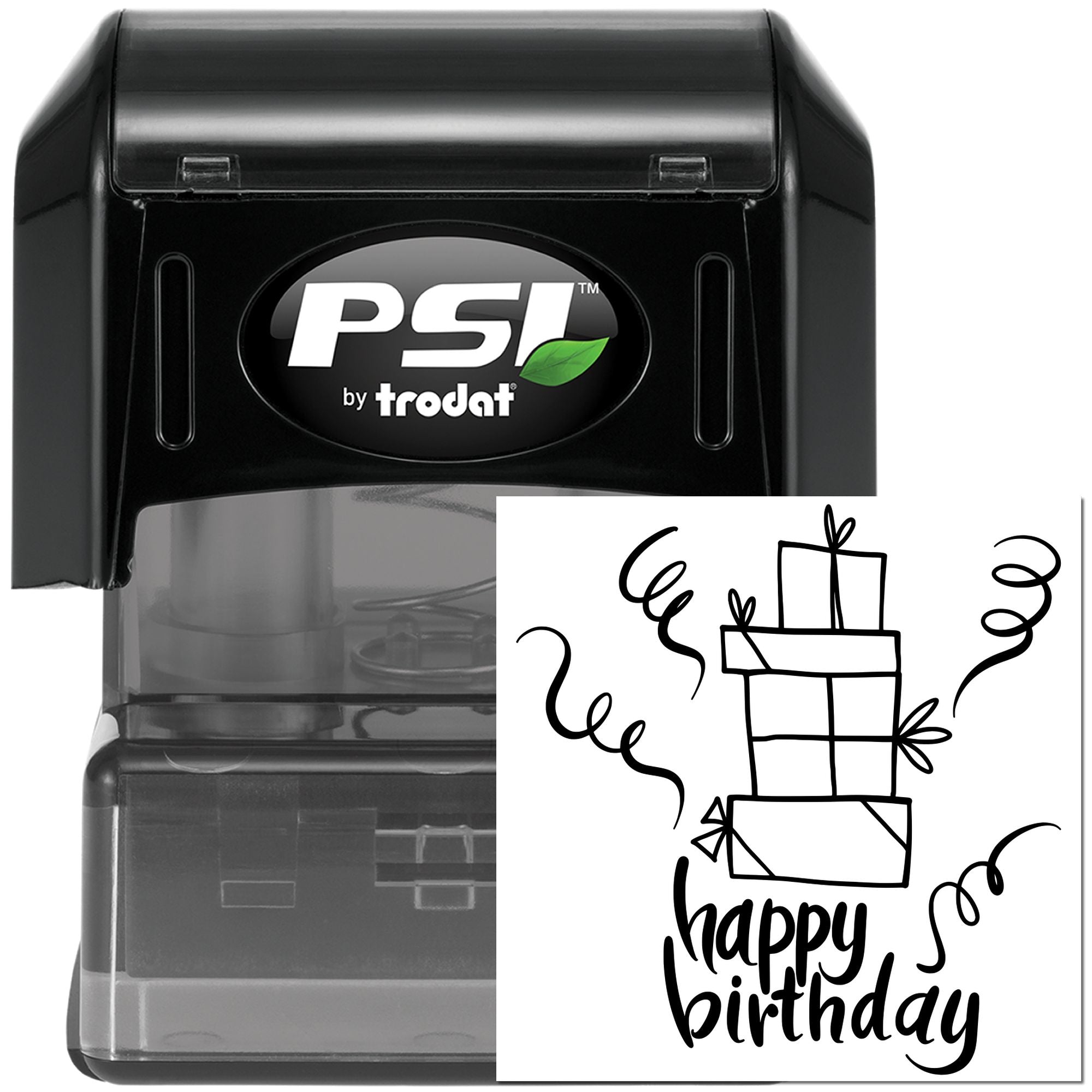 PSI by Trodat self-inking rubber stamp with happy birthday gift design for custom cards and gift packaging