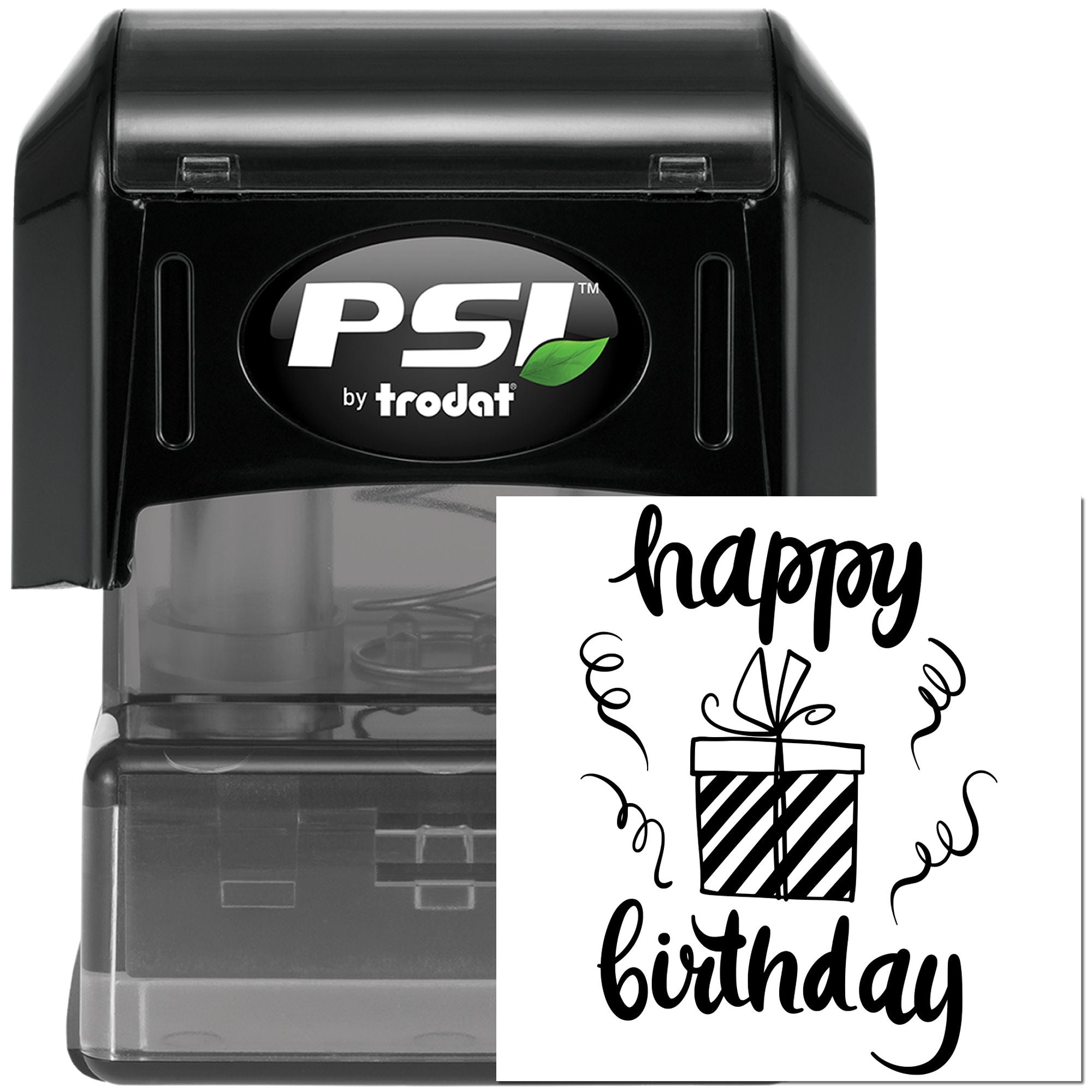 PSI by Trodat self-inking rubber stamp with happy birthday gift design for custom birthday cards