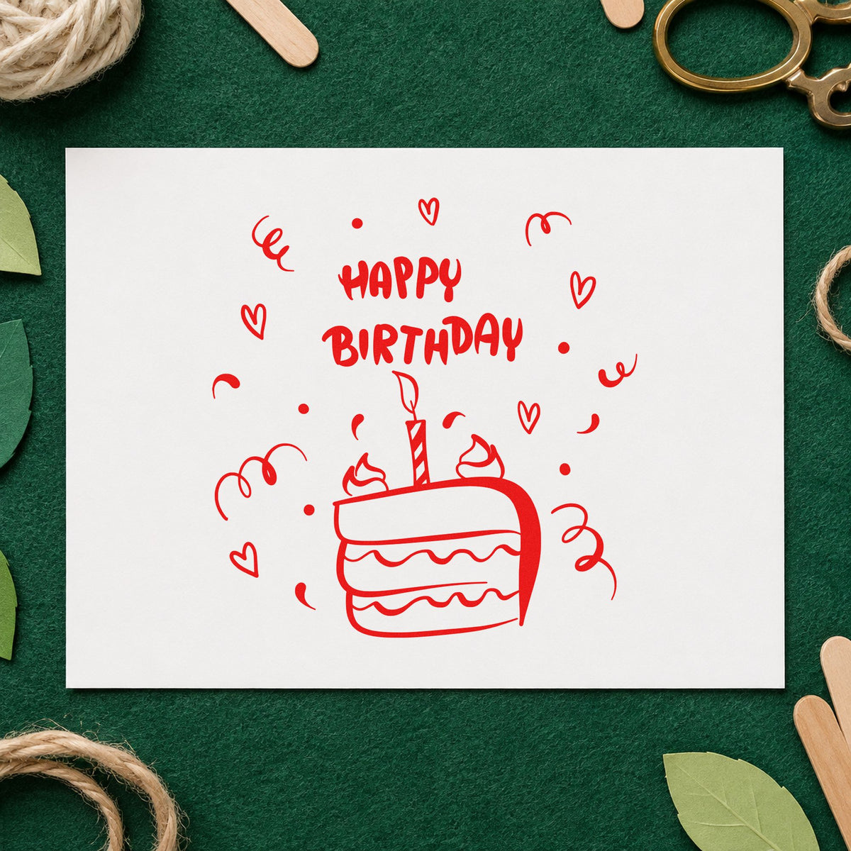 Birthday Candle Cake Slice craft stamp imprint in red ink on a handmade project, one idea being table sign cards.