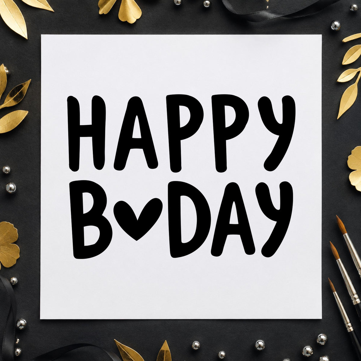 Happy Birthday Heart Letter craft stamp in black ink on cardstock, an easy option for friendship album page.