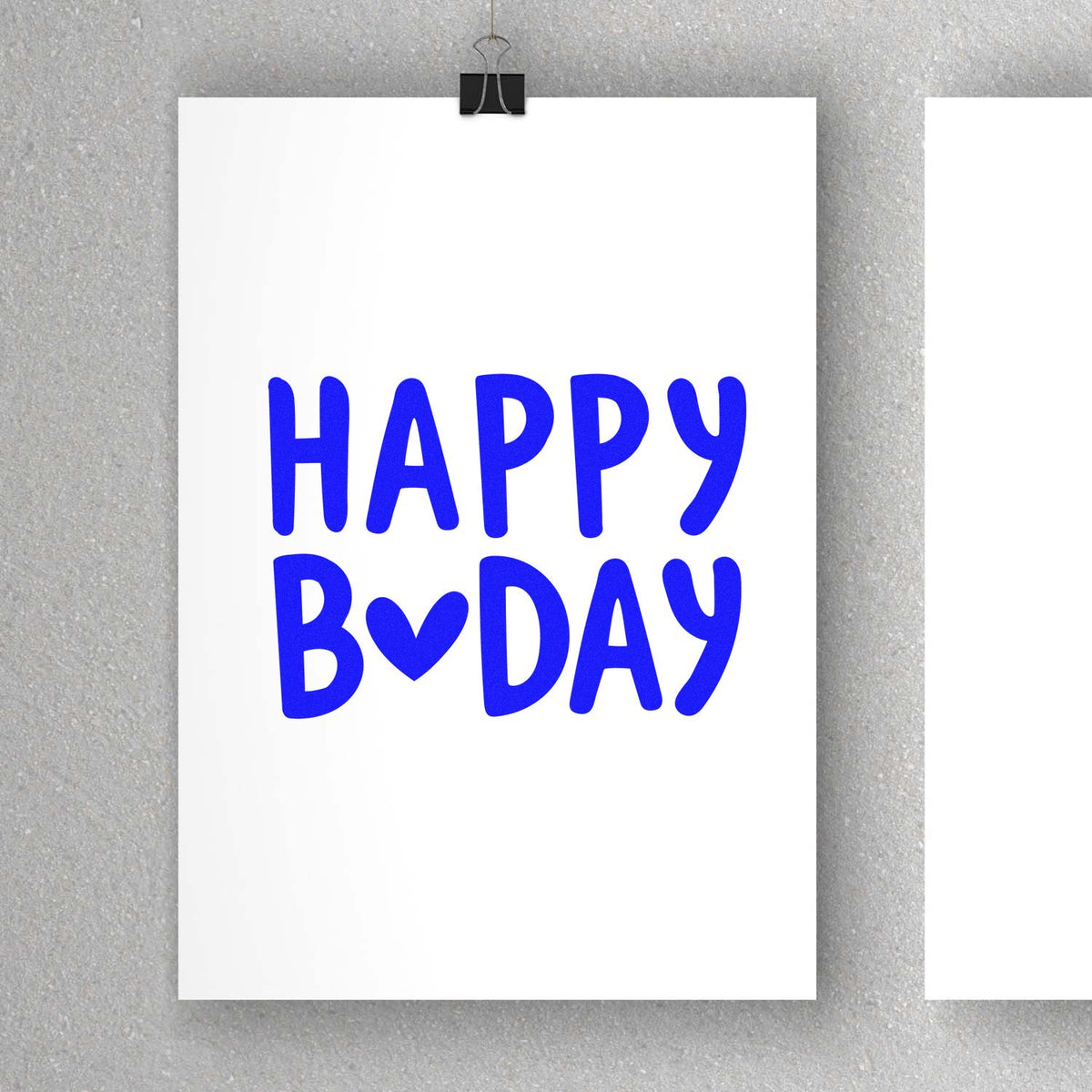 Blue Happy Bday rubber stamp design with heart icon, perfect for birthday cards, scrapbooking, and handmade craft projects.