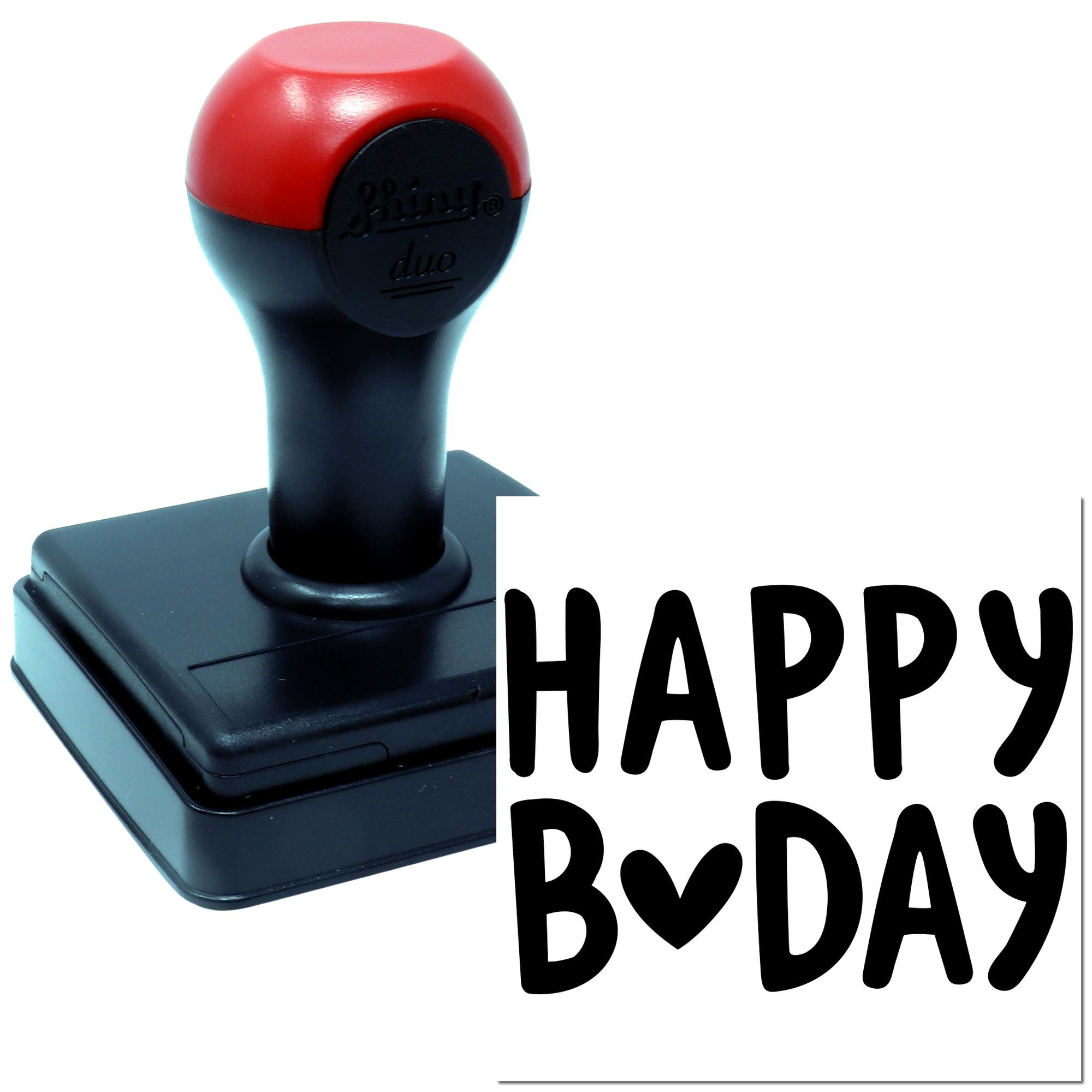 Self-inking birthday rubber stamp with Happy Birthday design for cards, invitations, and gift packaging.
