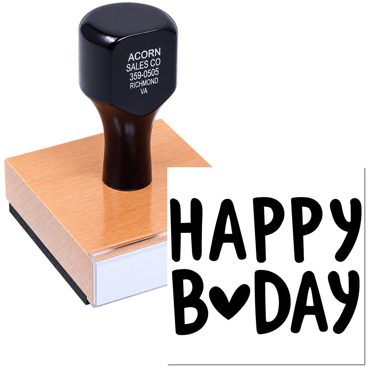 Custom birthday rubber stamp imprint with Happy B-Day for cards, invitations, and party favors.
