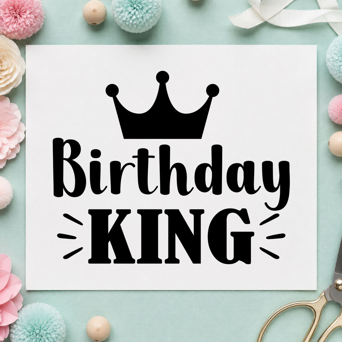 Crowned Birthday King Accent Lines Pre-Inked Stamp – Slim in use 10