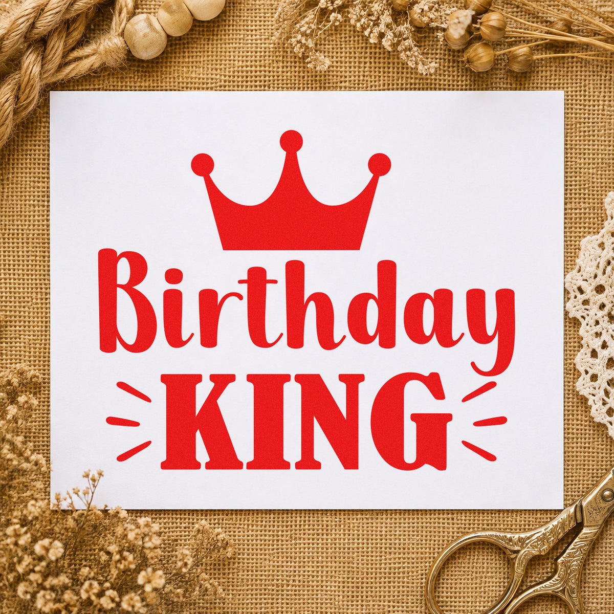 Crowned Birthday King Accent Lines Pre-Inked Stamp – Slim in use 7