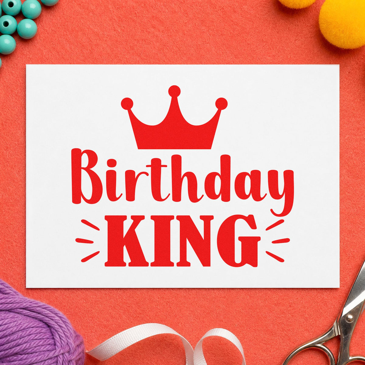 Crowned Birthday King Accent Lines Pre-Inked Stamp – Slim in use 8