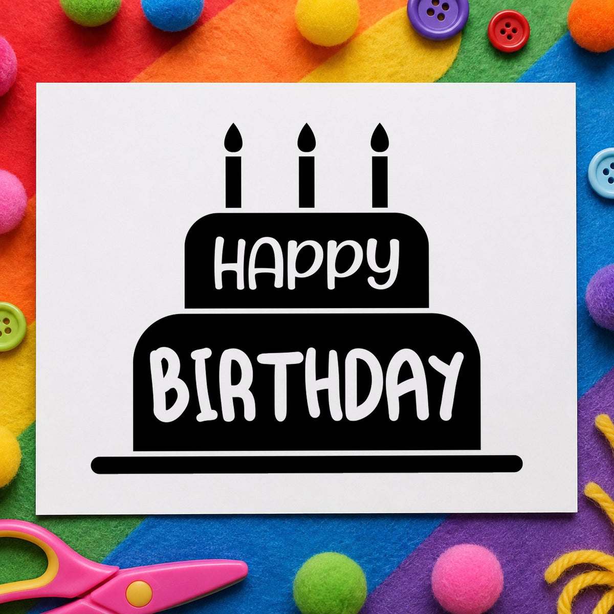 Happy Birthday Candle Cake craft stamp imprint in black ink on a handmade project, one idea being cake box gift tags.