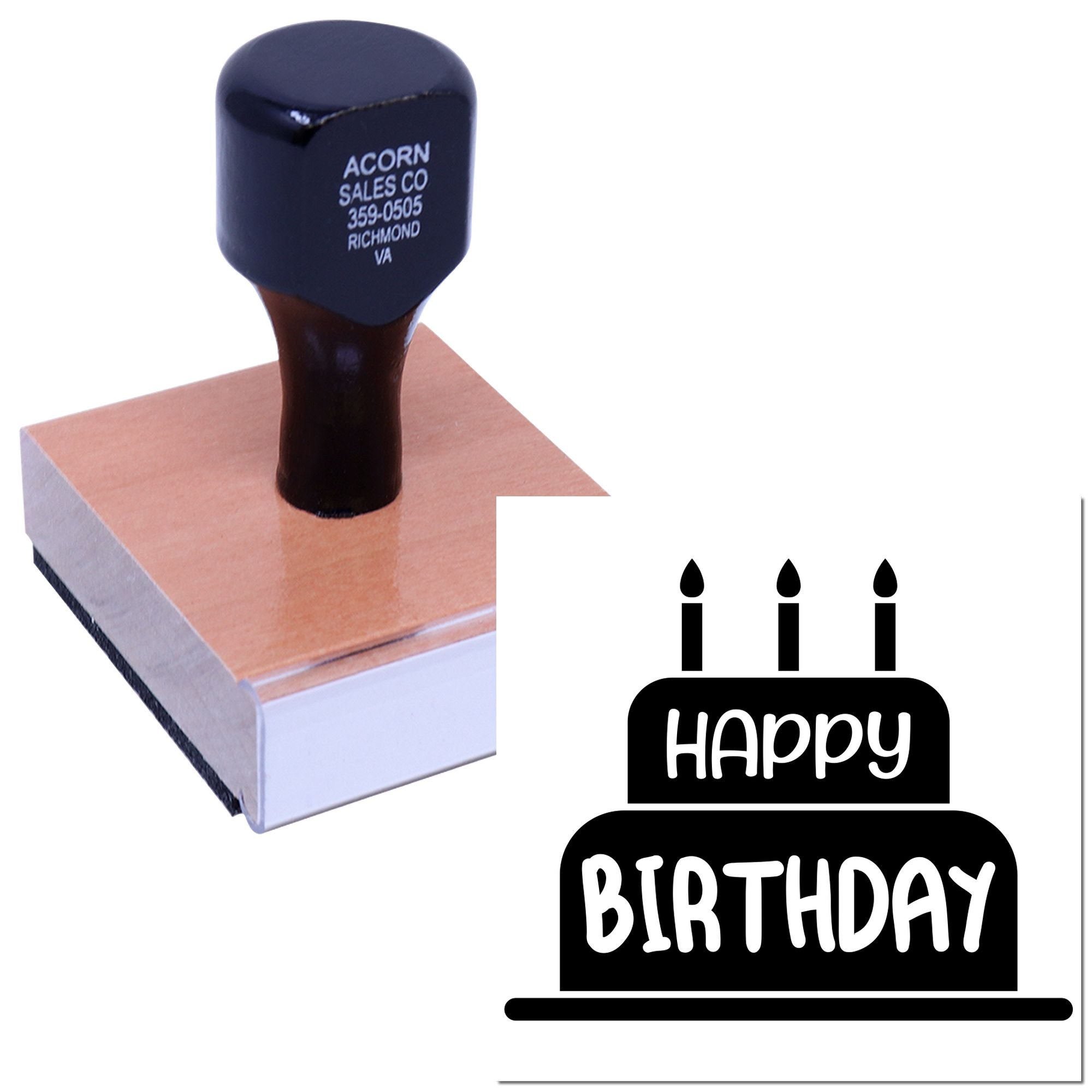 Happy Birthday rubber stamp for birthday cards, party invitations, and custom celebration crafts.