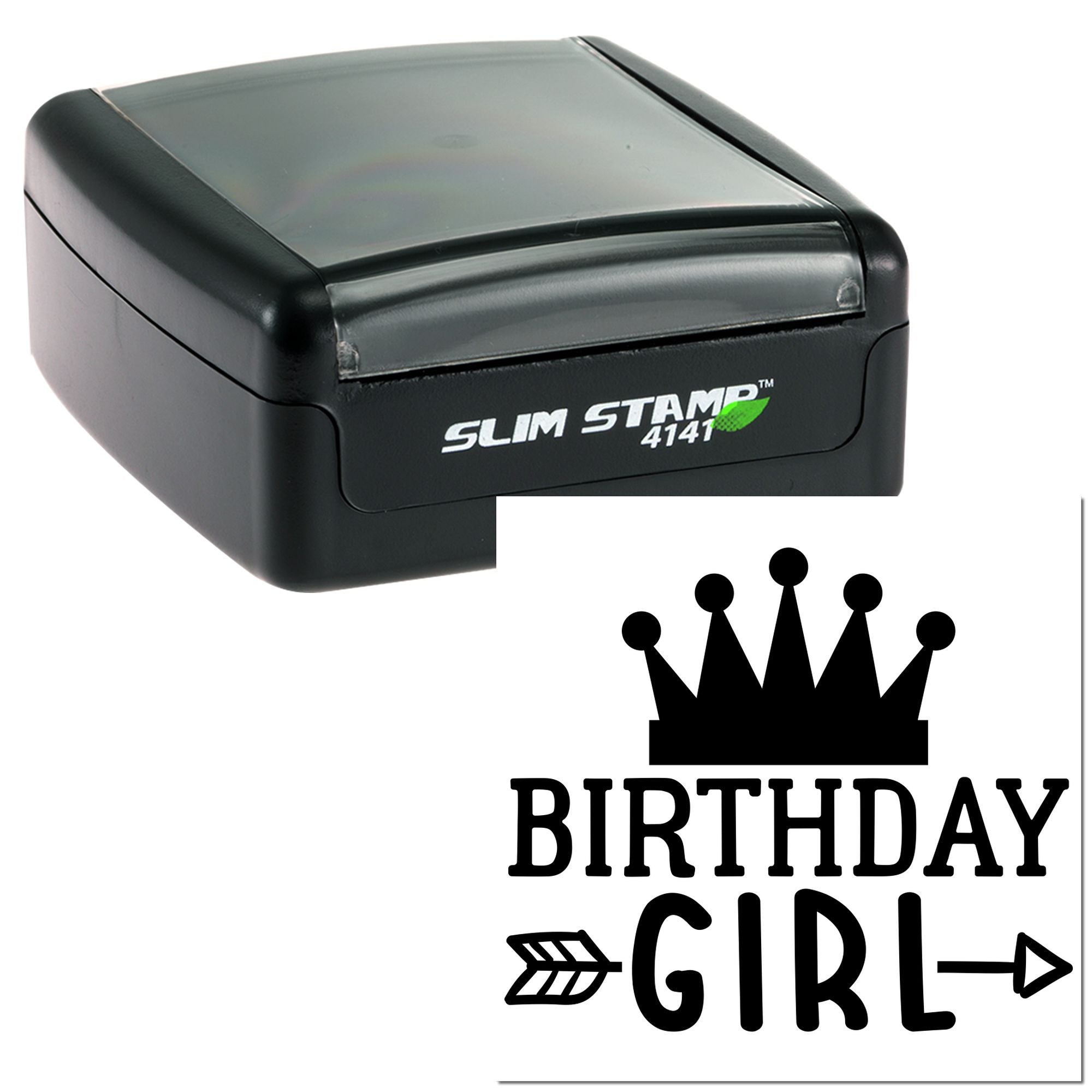 Slim Stamp 4141 rubber stamp with Birthday Girl crown design for custom birthday cards, invitations and scrapbooking.