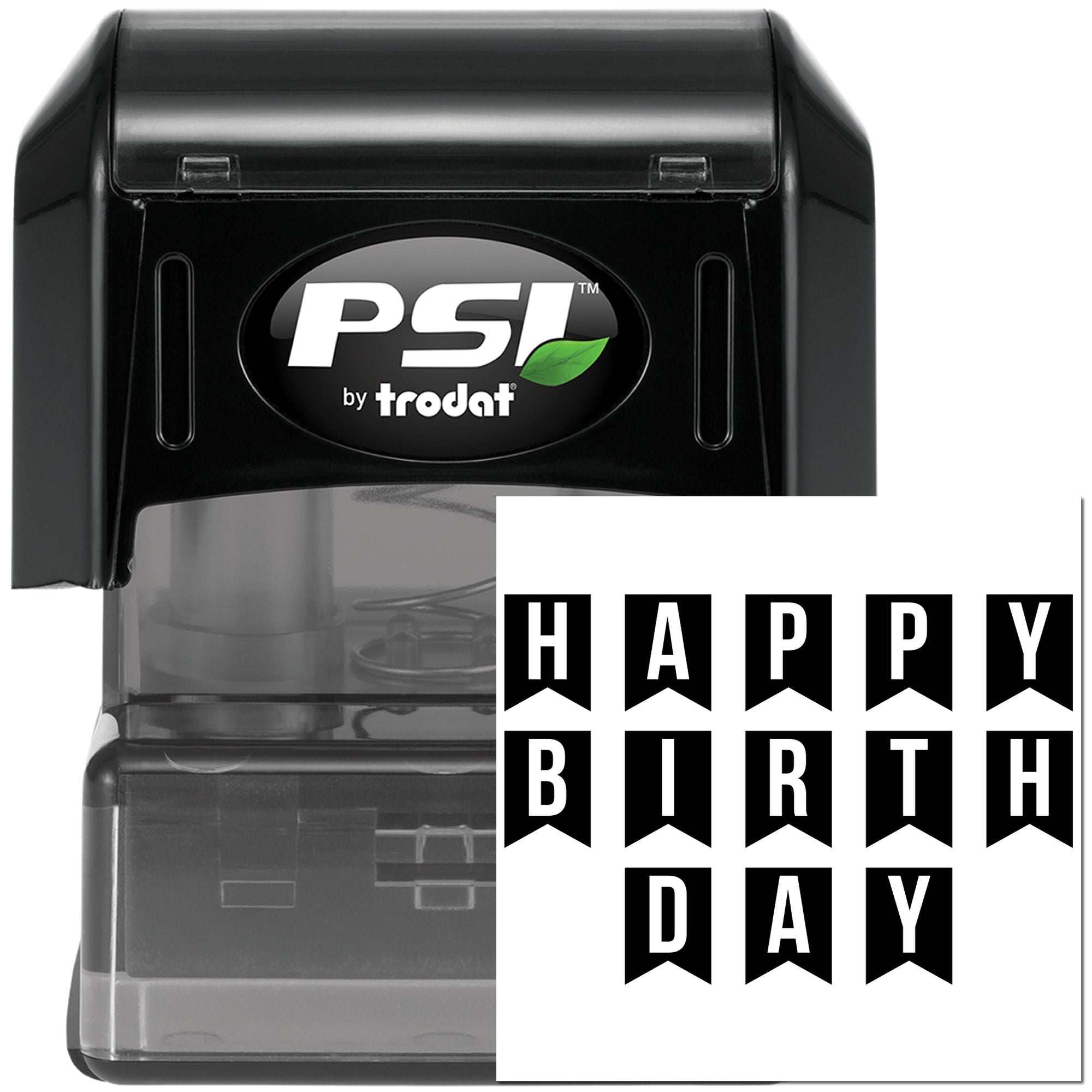 PSI by Trodat self-inking Happy Birthday rubber stamp for custom greeting cards, scrapbooking, and party crafts.