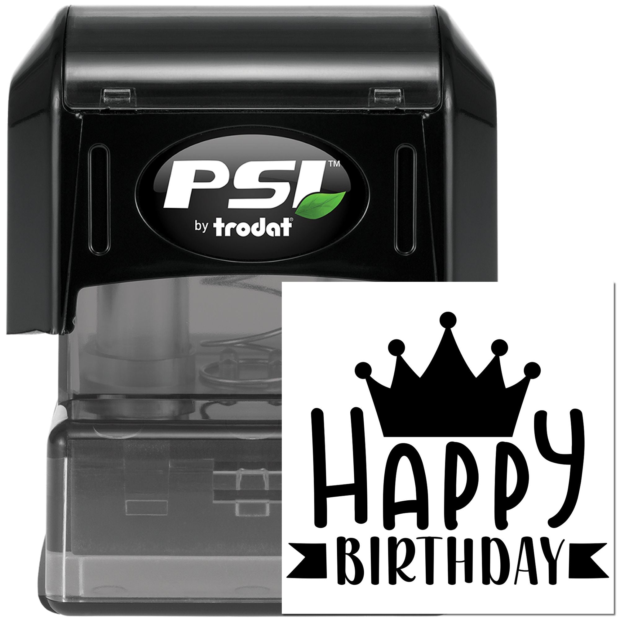PSI by Trodat self-inking rubber stamp with Happy Birthday crown design for custom birthday cards and crafts