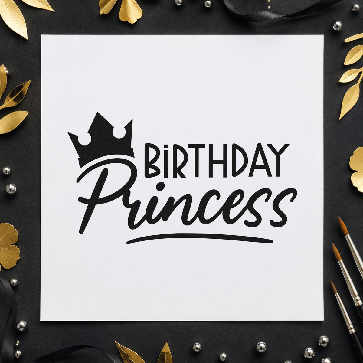 Birthday Princess Crown Script Lettering Craft Stamp – Self-Inking in use 10
