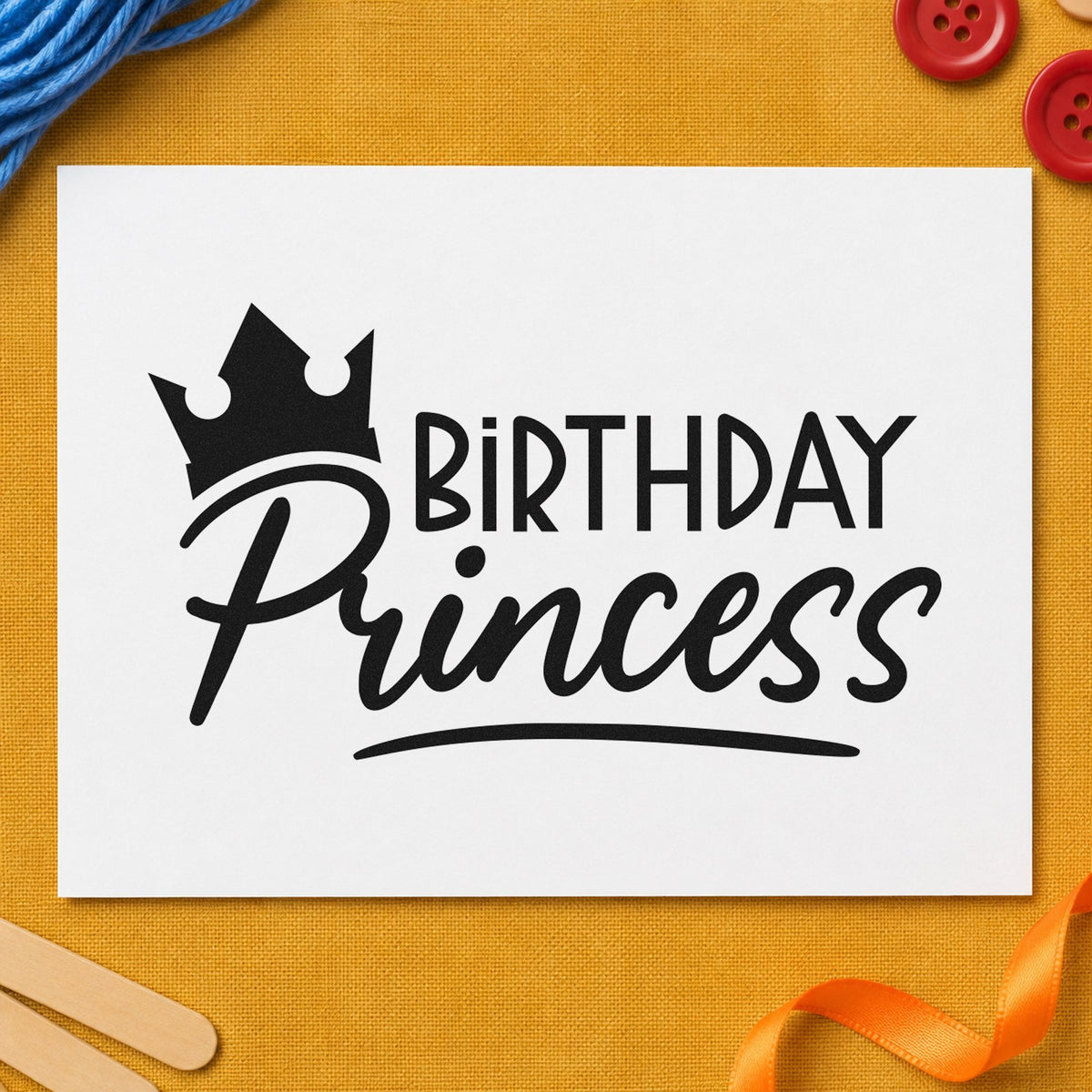 Pre-Inked Birthday Princess Crown Script Lettering Stamp – PSI in use 3