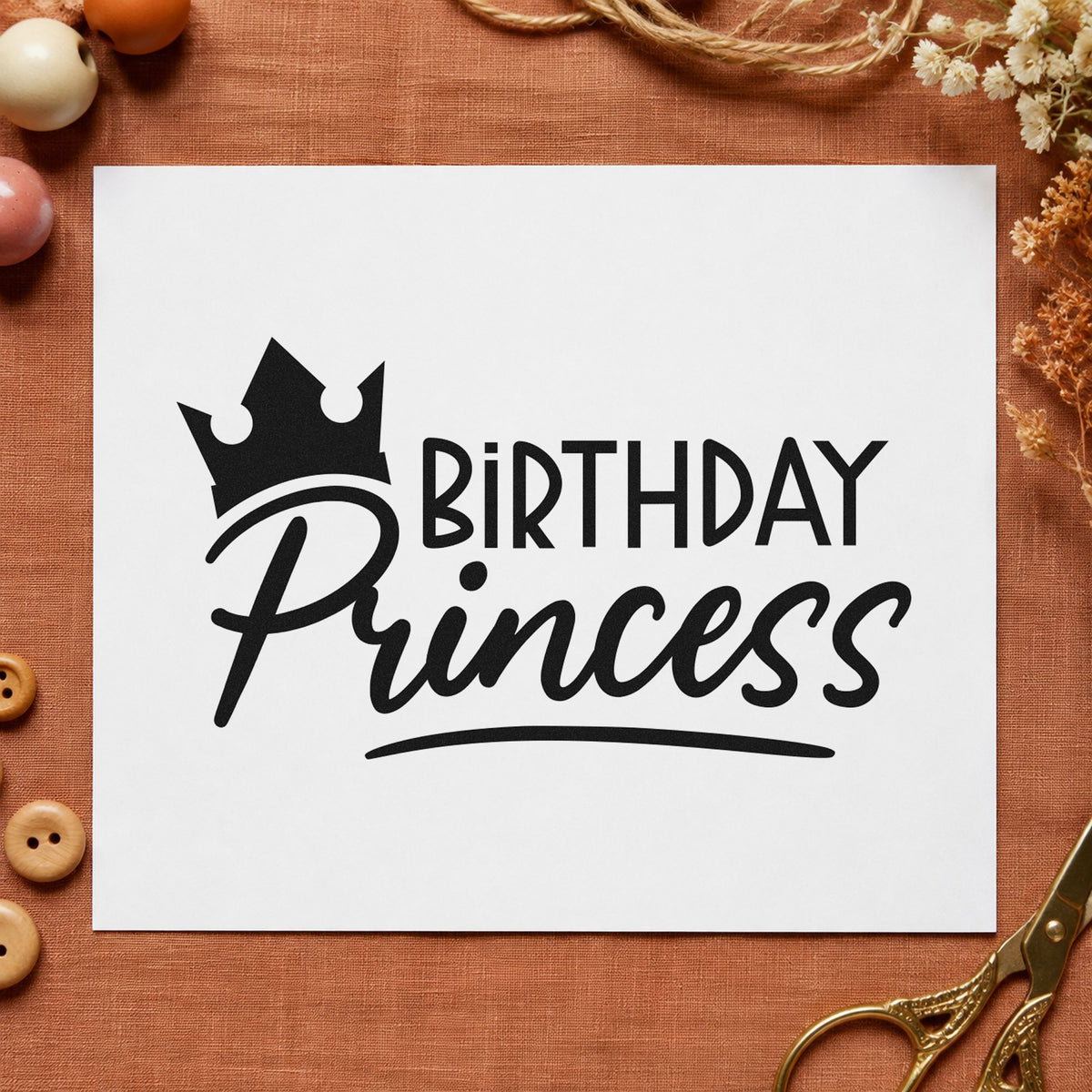 Birthday Princess Crown Script Lettering Pre-Inked Stamp – Slim in use 4