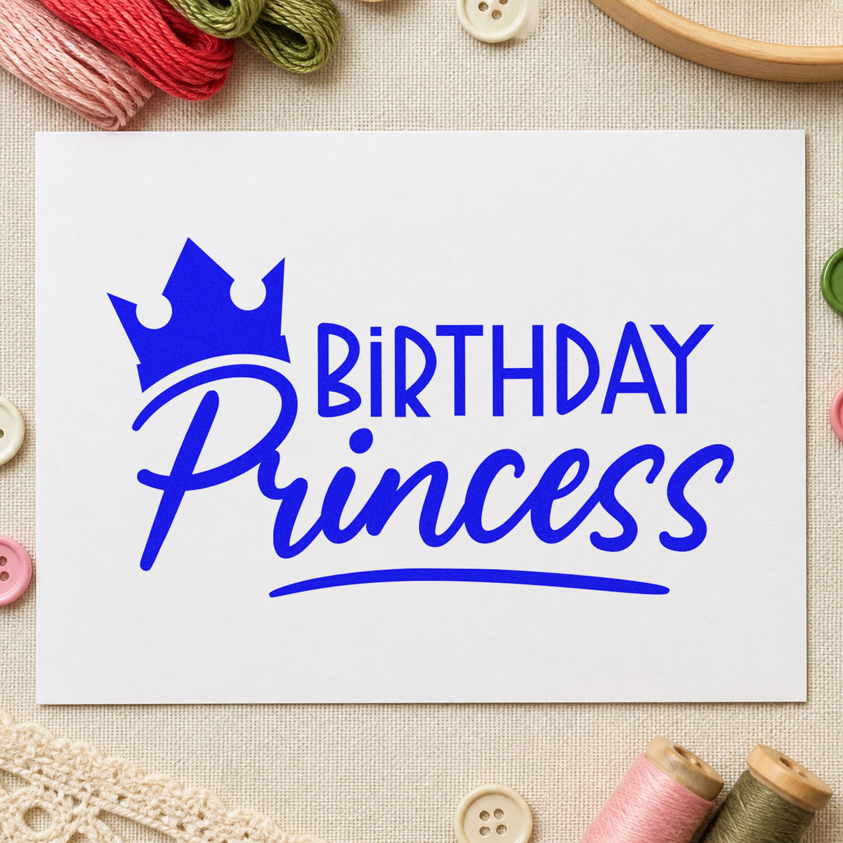 Birthday Princess Crown Script Lettering Craft Stamp – Self-Inking in use 6