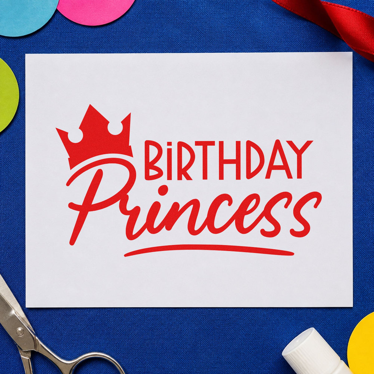 Birthday Princess Crown Script Lettering Craft Stamp – Self-Inking in use 7