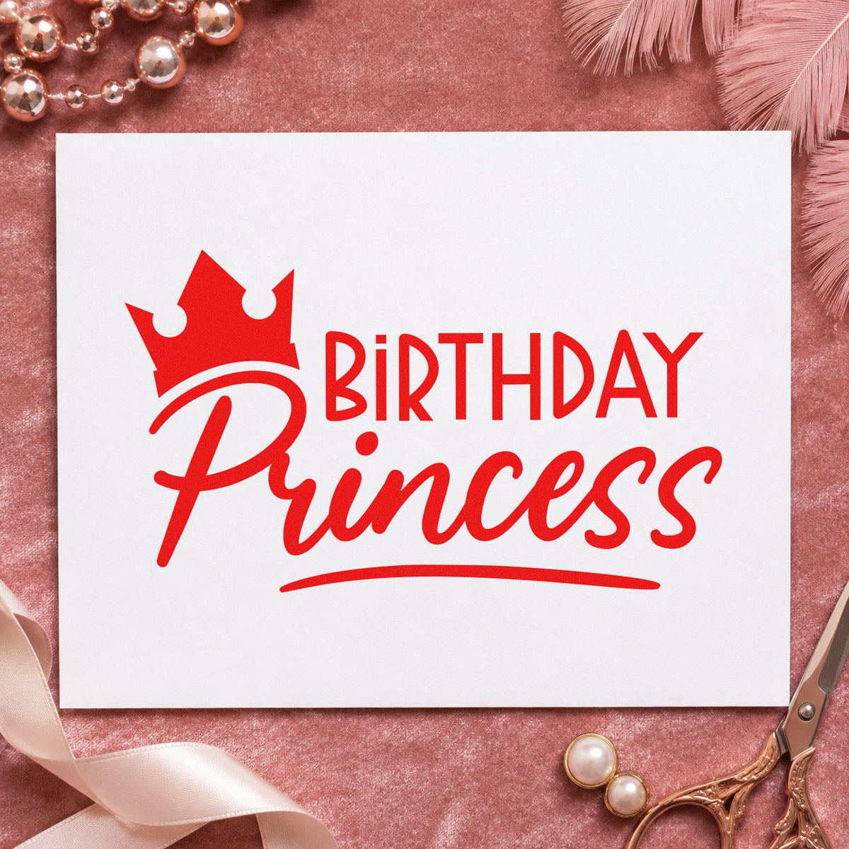 Birthday Princess Crown Script Lettering Craft Stamp – Self-Inking in use 8