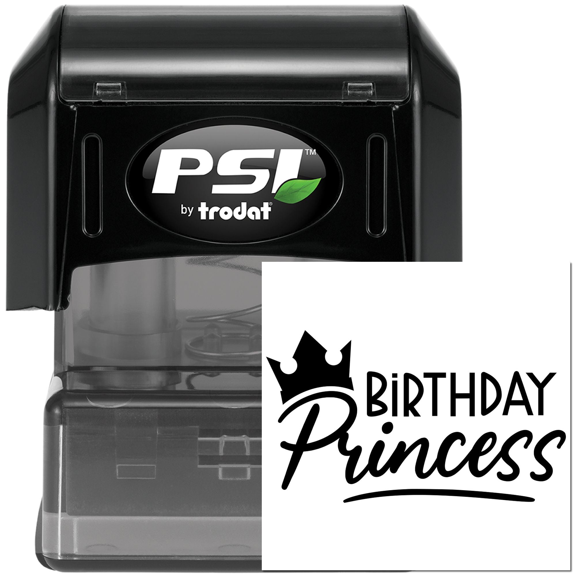 Self-inking Birthday Princess rubber stamp by PSI Trodat with crown design for custom party invitations and crafts