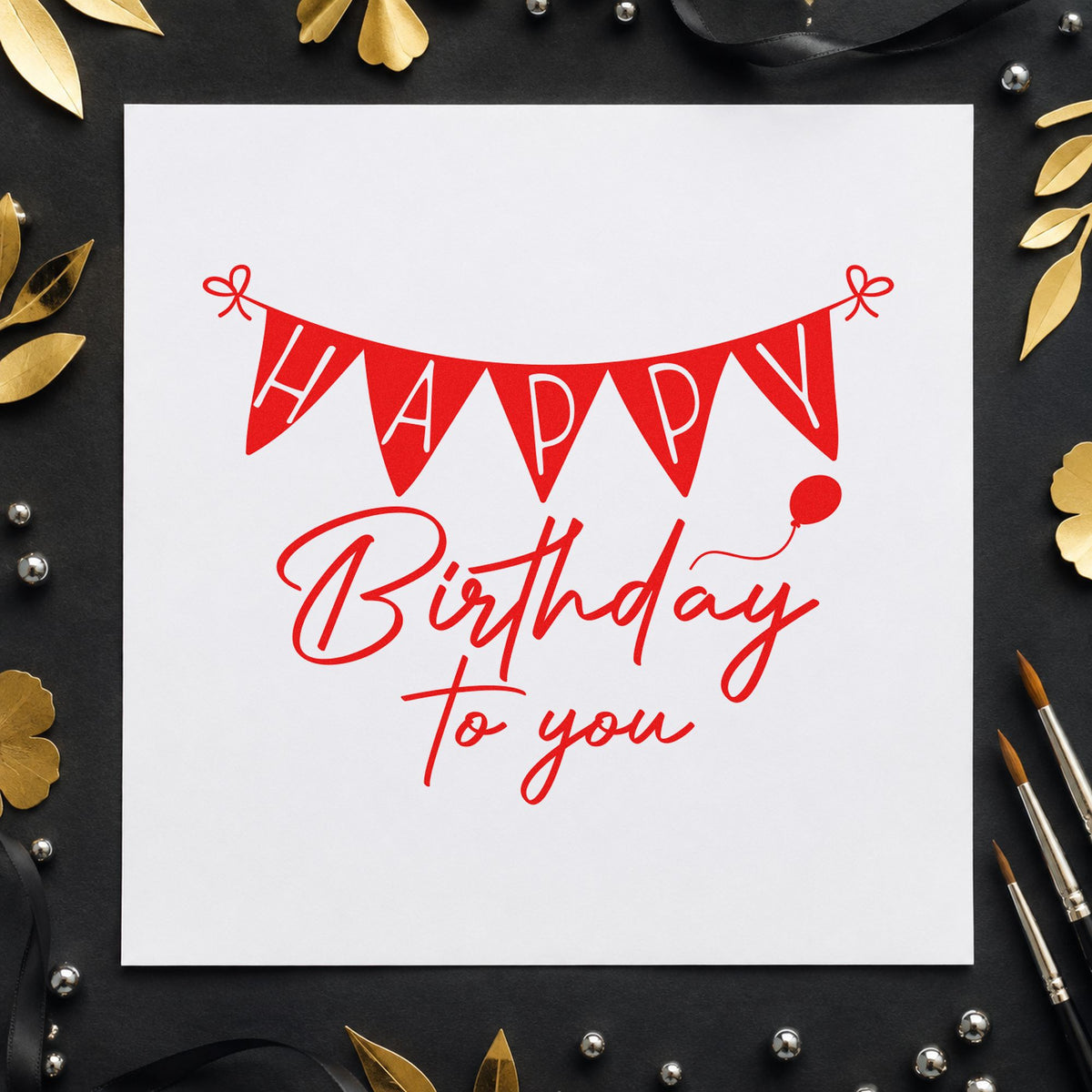 Birthday To You Bunting craft stamp imprint in red ink on a handmade project, one idea being class sign cards.