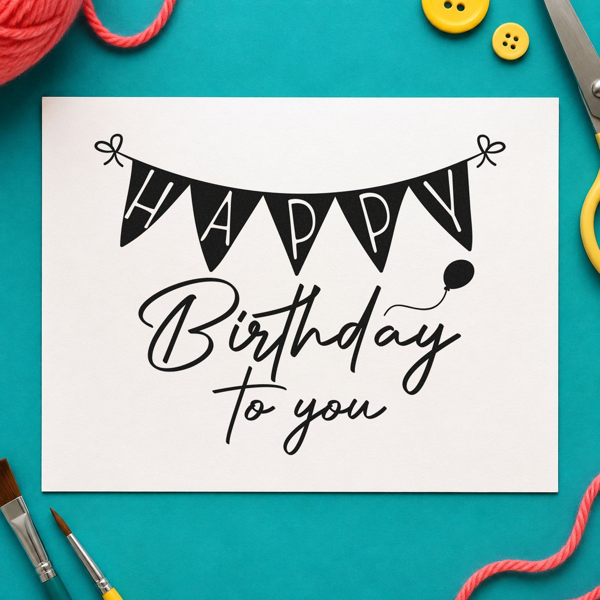 Birthday To You Bunting rubber stamp printed in black ink, ready for triangular pennant cards and similar paper crafts.