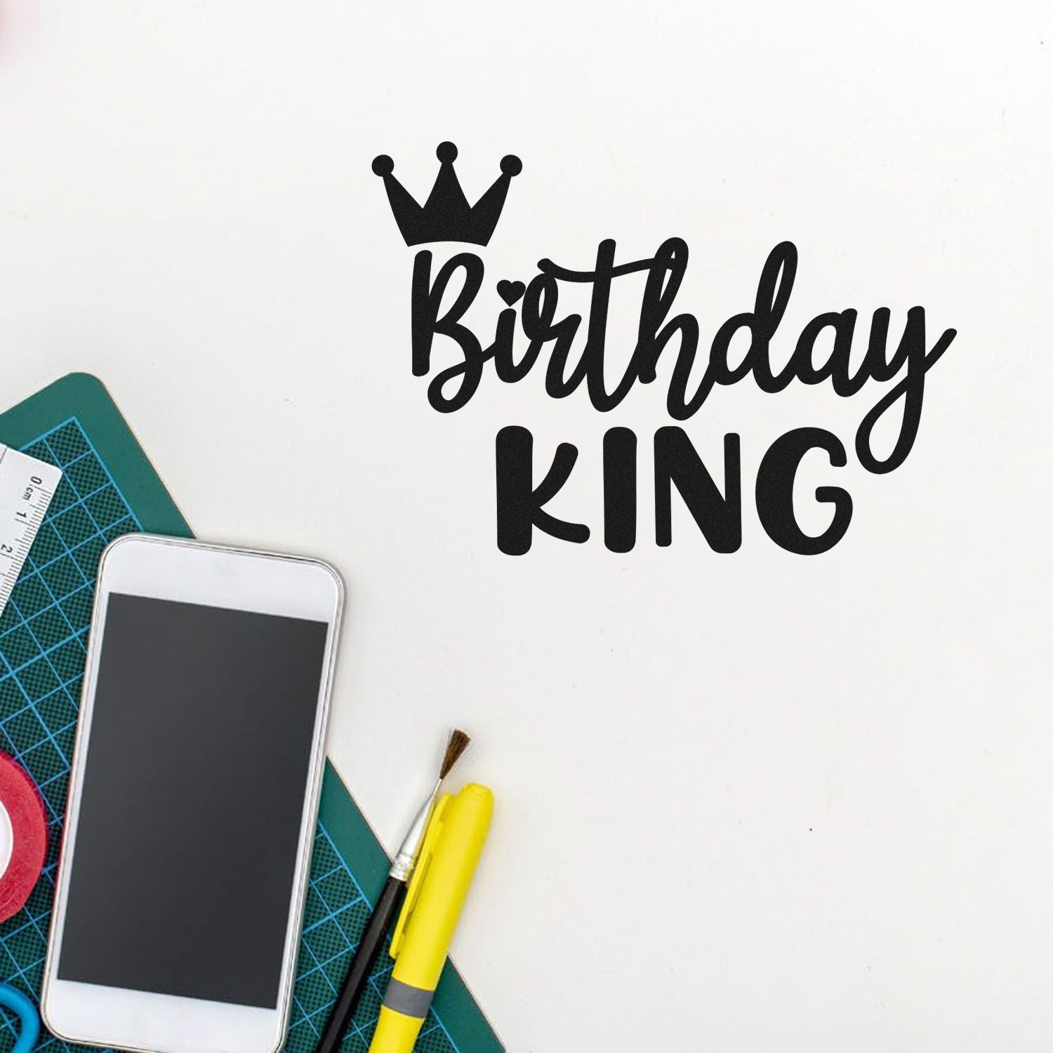 Birthday King rubber stamp design with crown, ideal for custom birthday cards and scrapbooking.