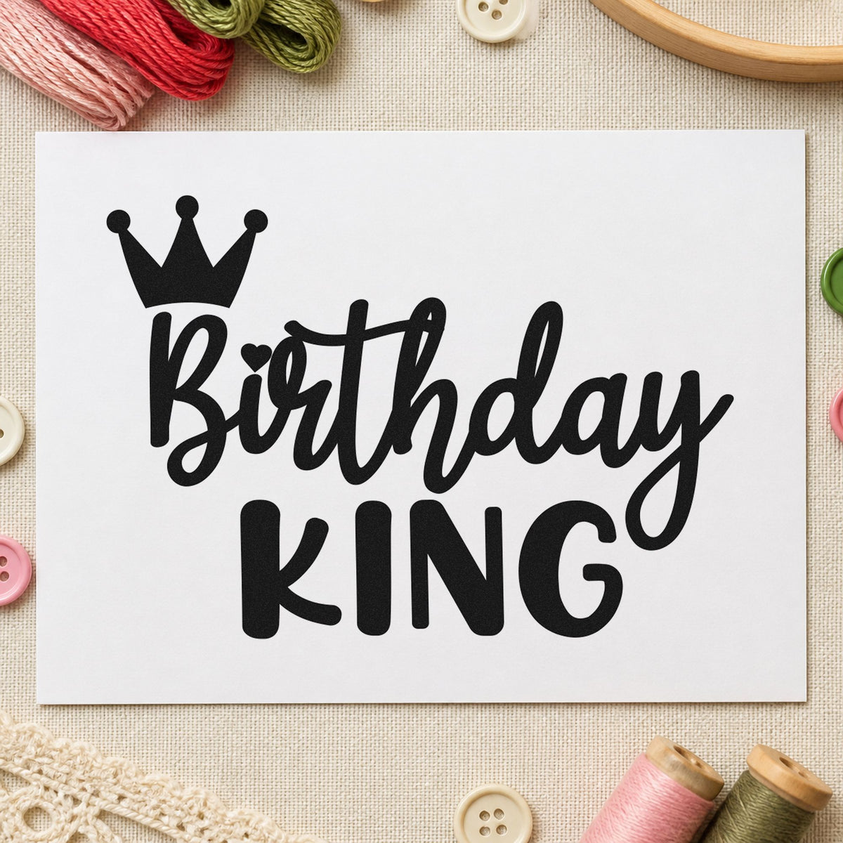 Birthday King Tilted Crown rubber stamp printed in black ink, ready for day plan sheet and similar paper crafts.