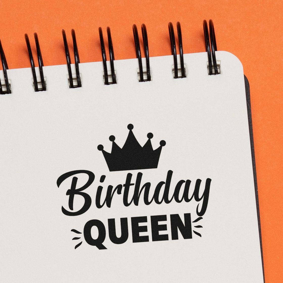 Birthday Queen rubber stamp design with crown, perfect for birthday cards, scrapbooking, and party crafts.