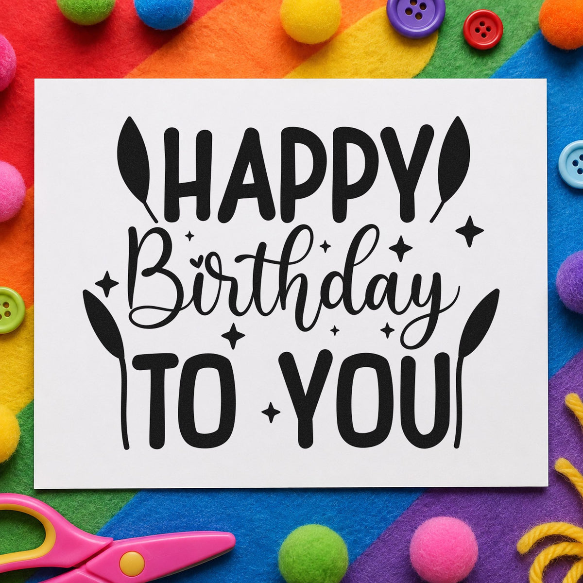 Happy Birthday To You rubber stamp printed in black ink, ready for slim balloon cards and similar paper crafts.