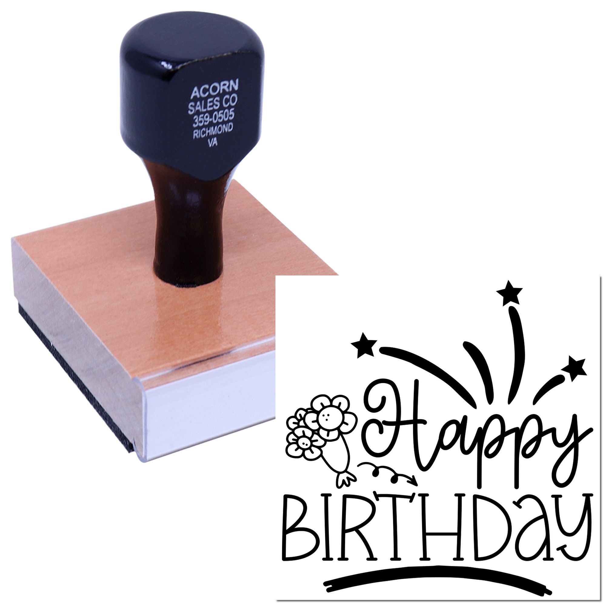 Happy Birthday rubber stamp and imprint for custom greeting cards and party invitations.