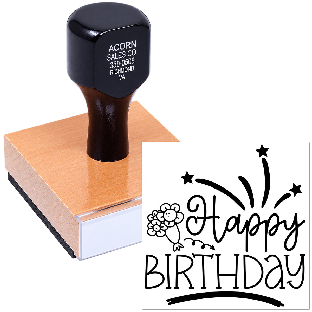 Happy Birthday rubber stamp and imprint for custom greeting cards and party invitations.