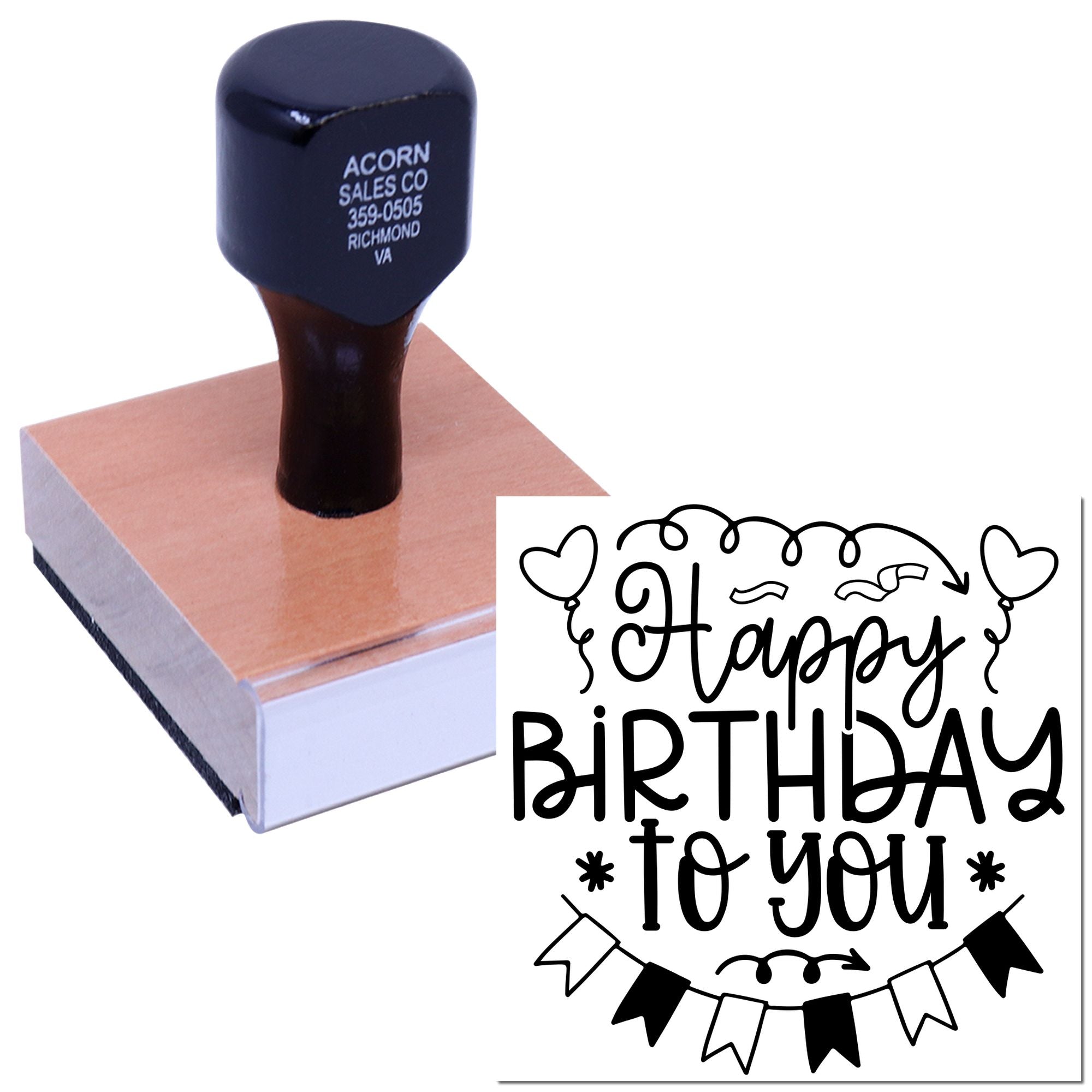 Custom birthday rubber stamp with Happy Birthday to You design for handmade cards, gift tags, and party crafts.